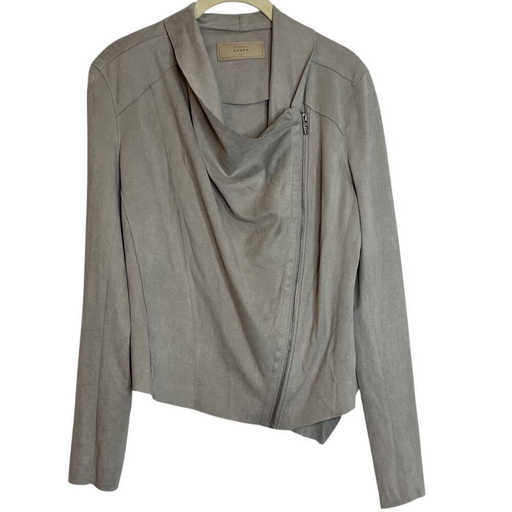 Blank NYC Faux Suede Moto Jacket Small Taupe Drape Front Asymmetrical Zip